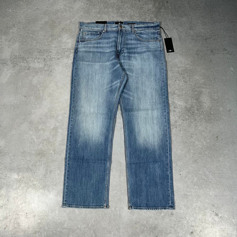 7 For All Mankind Easy Straight Jeans Light Blue Denim Men 38x32 NWT Relaxed